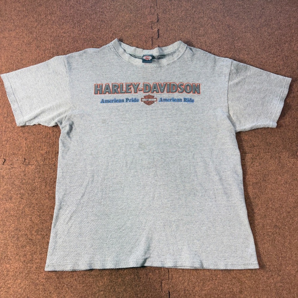 B+ Harley-Davidson American Pride American Ride Grey Waffle Mesh T-Shirt XL USA